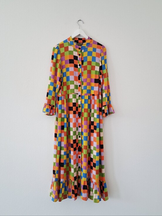 Nooworks Dresses & Skirts - Nooworks Olive Long Sleeve Maxi Shirt Dress Carnival Multi